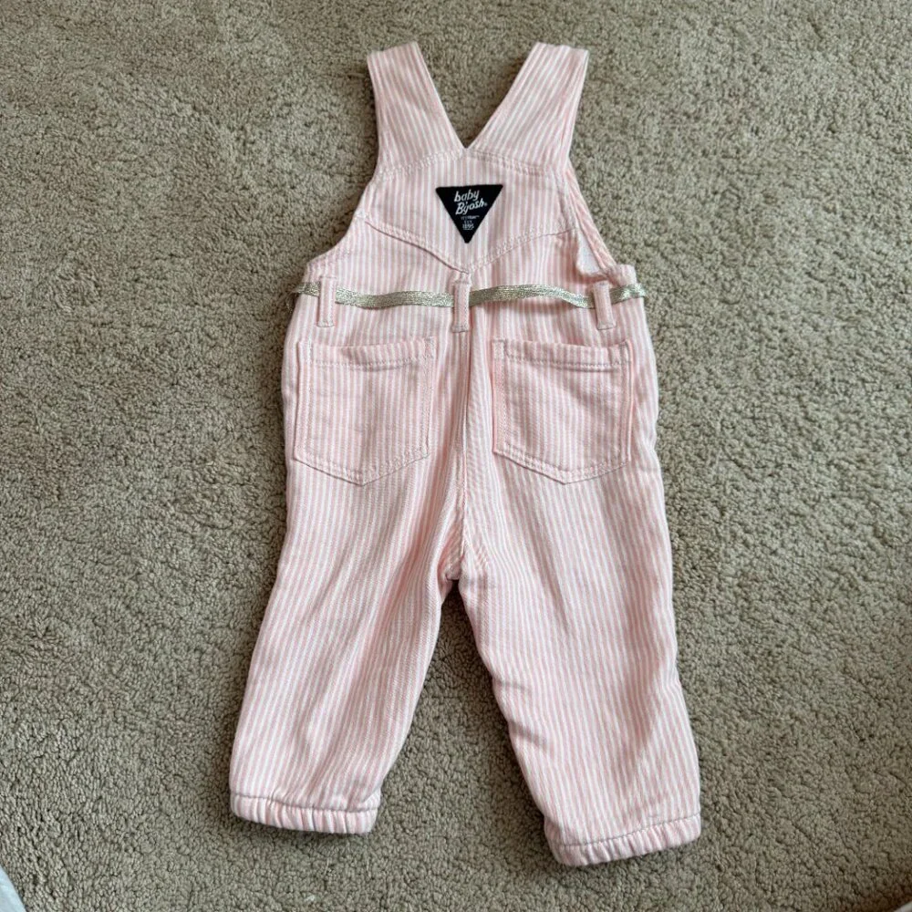NWOT OshKosh B'gosh Knit Denim Hickory Stripe Overalls - Pink